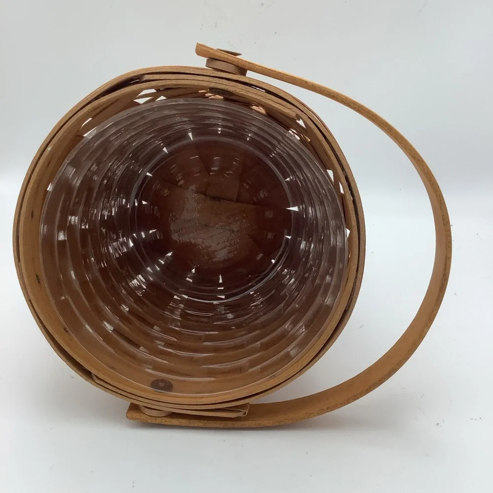 Vintage 1996 Longaberger Round Handwoven Basket with Handles and Plast…